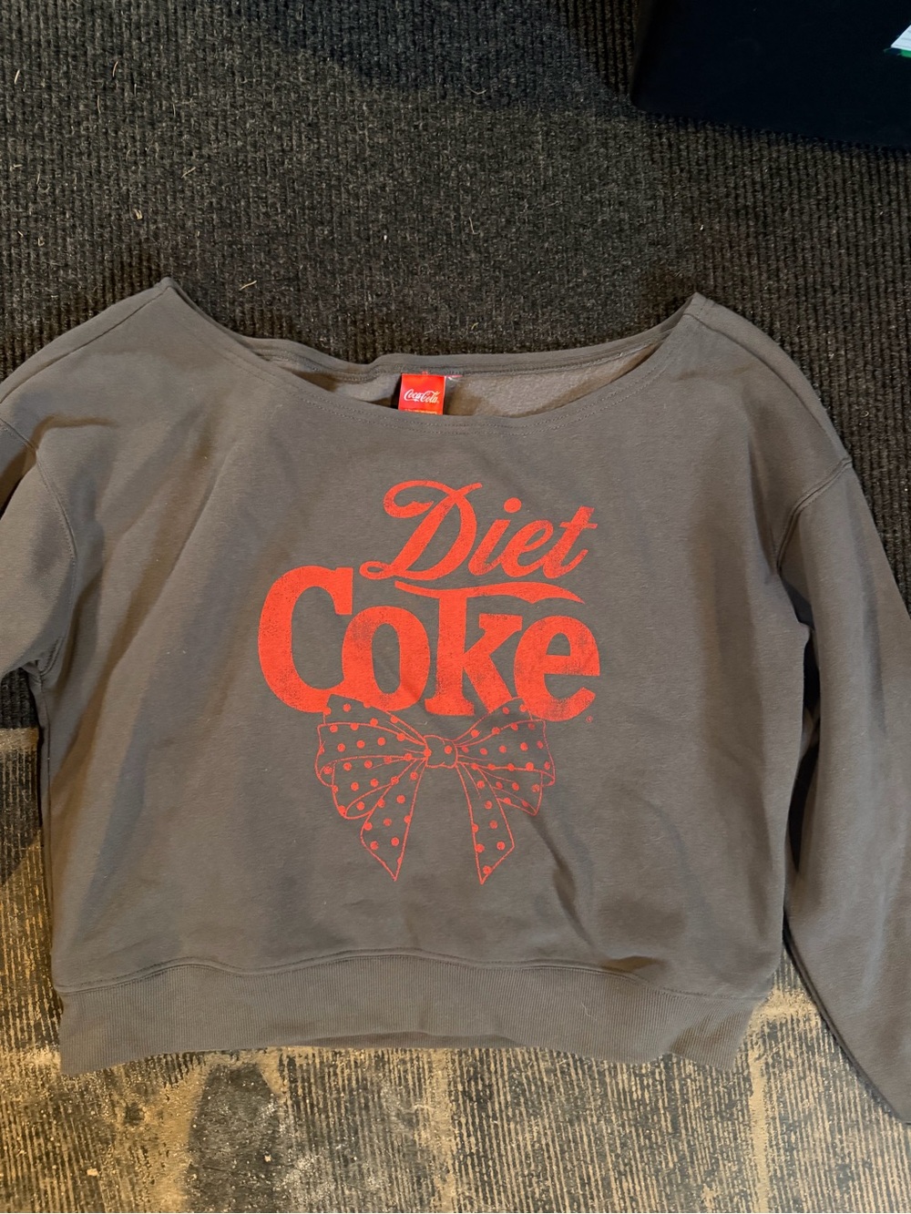 Coca Cola Diet Coke Off-the-Shoulder Sweatshirt - Charcoal Gray with Red Graphic